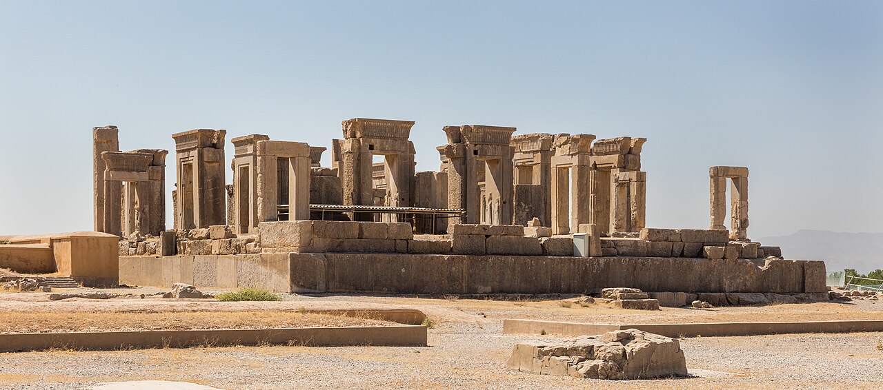 Surviving stone doorways and columns at Persepolis in Iran