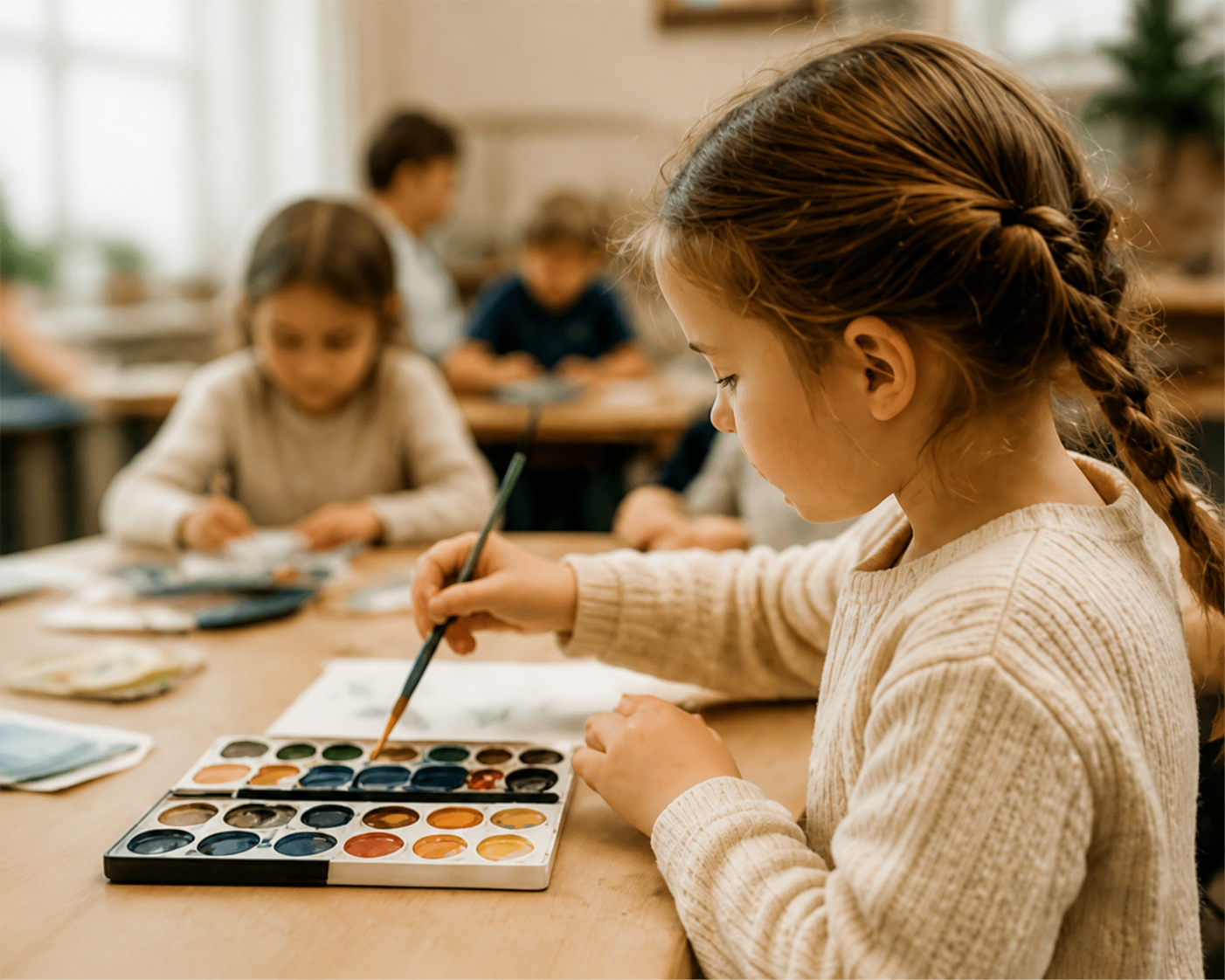 A child painting in a Watershed classroom